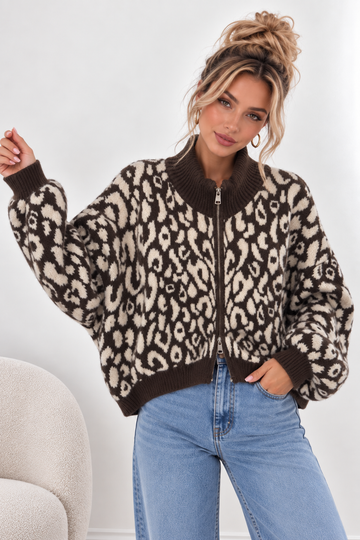 ZIPPERCARDIGAN LEO - COFFEE/CREME