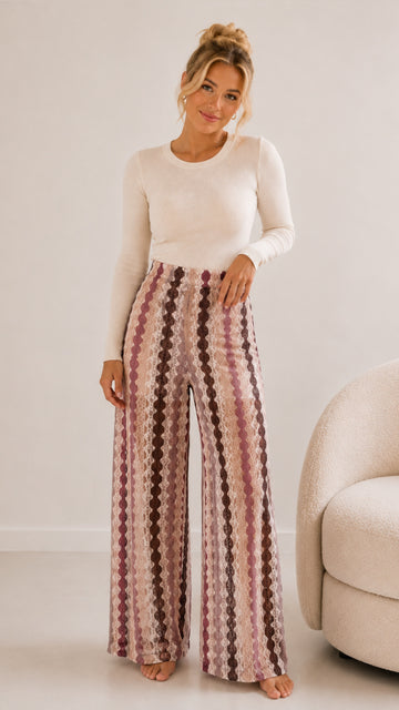 SPITZENHOSE SARA - BEERE/COFFEE
