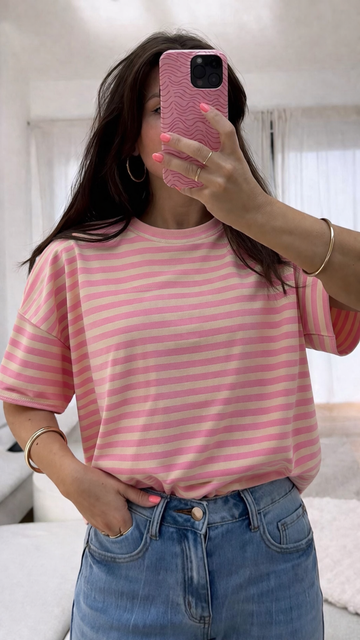 KURZARMSWEATSHIRT ARIANE - HELLROSA/ROSA