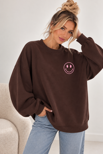 BUTTERSTOFFSWEATER HAPPY - COFFE/ROSE