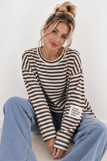 BAUMWOLLSWEATER LARNI - CREME/COFFEE