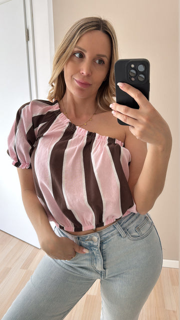 EINZELTEIL BAUMWOLLBLUSE NIA - ROSA/COFFEE