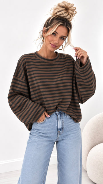 CROPPED SWEATSHIRT SONI - COFFEE/SCHWARZ