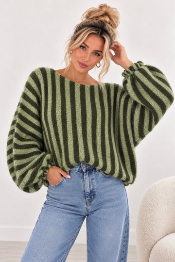 OVERSIZEPULLOVER STRIPES BETTI - MATCHA/KHAKI