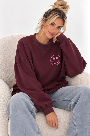 BUTTERSTOFFSWEATER HAPPY - WINE/ROSA