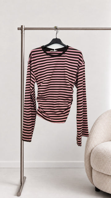 LANGARMSHIRT STRIPES - ROSA/COFFEE