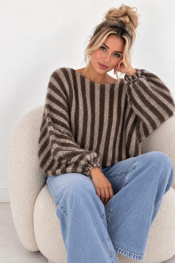 OVERSIZEPULLOVER STRIPES BETTI - TAUPE/COFFEE