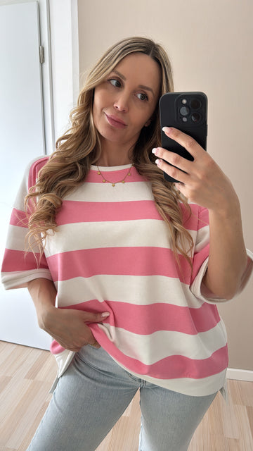 EINZELTEIL BAUMWOLLSHIRT STREIFI - ROSA/WEISS