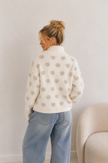 ZIPPERCARDIGAN HEART - CREME
