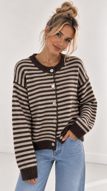STRICKCARDIGAN QUINA - BEIGE/COFFEE