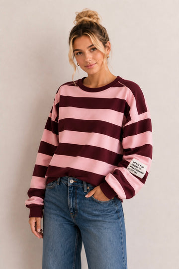 BUTTERSTOFFSWEATER STRIPES - ROSE/WINE