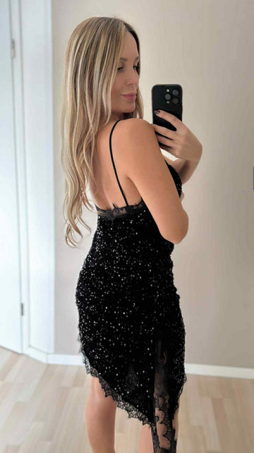 SAMTPAILLETTENKLEID LACE - SCHWARZ