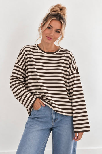LANGARMSWEATSHIRT HELA - CREME/COFFEE