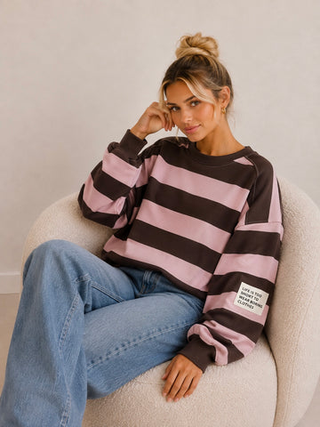 BUTTERSTOFFSWEATER STRIPES - ROSE/COFFEE