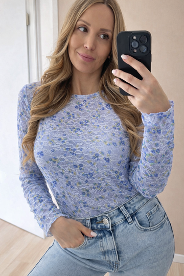 SPITZENLANGARMSHIRT BLUMI - HELLBLAU