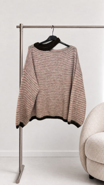 STRICKPULLOVER STRIPES CUTOUT - ROSA/COFFEE