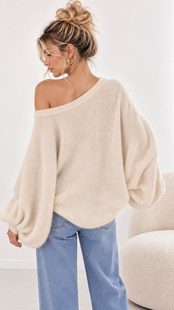 OVERSIZEPULLOVER BUTTON BETTI - CREME
