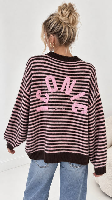 STRICKPULLOVER ICONIC - ROSA/COFFEE