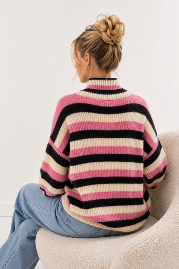 ZIPPERCARDIGAN LIONA - CREME/PINK/COFFEE