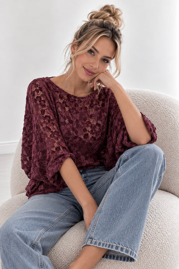 SPITZENBLUSE VINA - WINE PLUM
