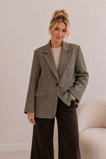 OVERSIZE STOFFBLAZER KARO - COFFEE/TAUPE