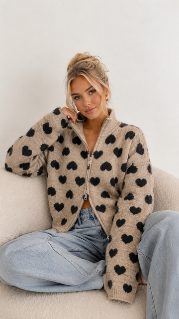 ZIPPERCARDIGAN HEART - TAUPE