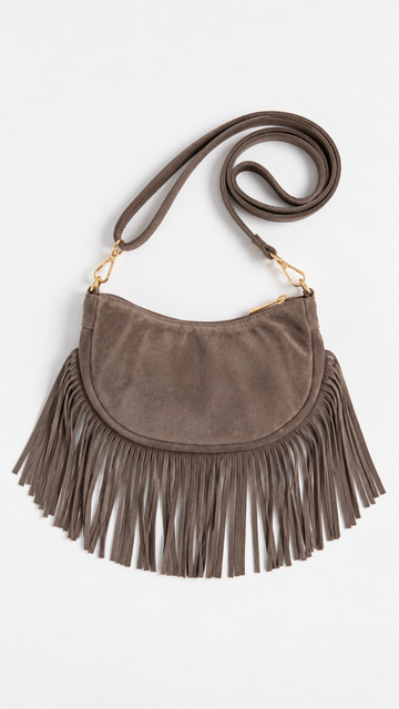 ECHTWILDLEDERTASCHE FRINGE - TAUPE