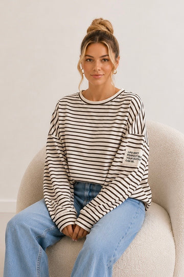 BAUMWOLLSWEATER NURIA - CREME/COFFEE