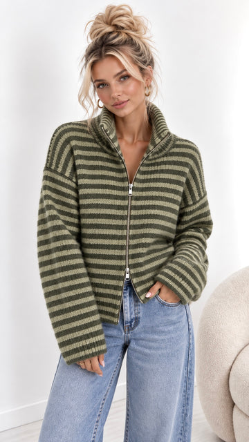 ZIPPERCARDIGAN DUA - MATCHA/KHAKI