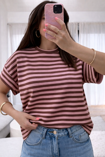 KURZARMSWEATSHIRT ARIANE - ROSA/BRAUN