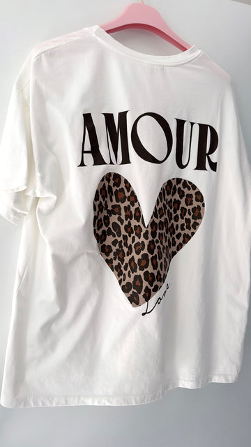 EINZELTEIL BAUMWOLLSHIRT LEOHERZI  - WEISS/BRAUN
