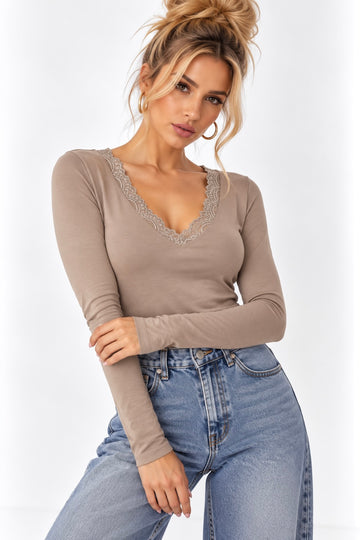 VISKOSELANGARMSHIRT TEA - TAUPE