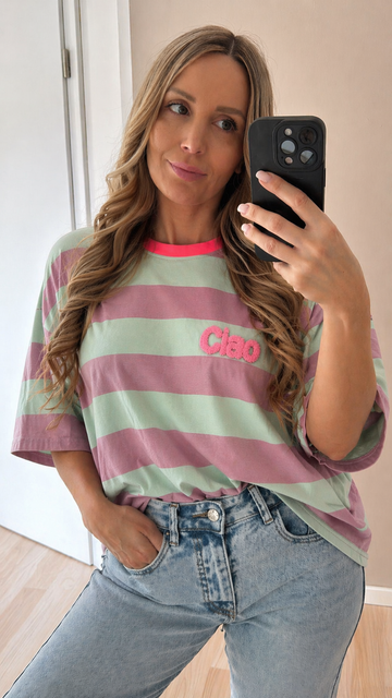 KURZARMSWEATSHIRT CIAO - MINT/ROSA