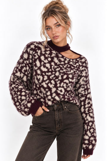 STRICKPULLOVER LEO CUTOUT - PLUM