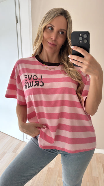 KURZARMSWEATSHIRT LOVECRUSH - ROSA/COFFEE