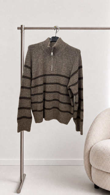 ZIPPERPULLOVER SHE - TAUPE/COFFEE