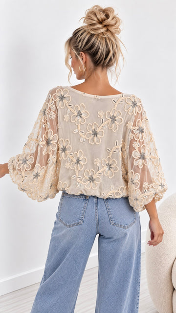 SPITZENBLUSE JULIA - CREME