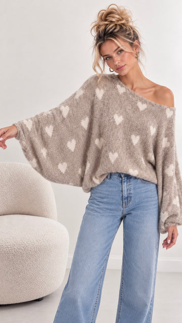 OVERSIZEPULLOVER HEART BETTI - BEIGE/CREME