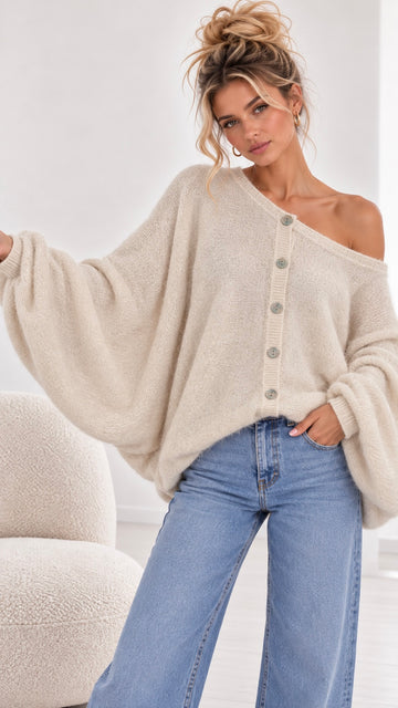 OVERSIZEPULLOVER BUTTON BETTI - CREME