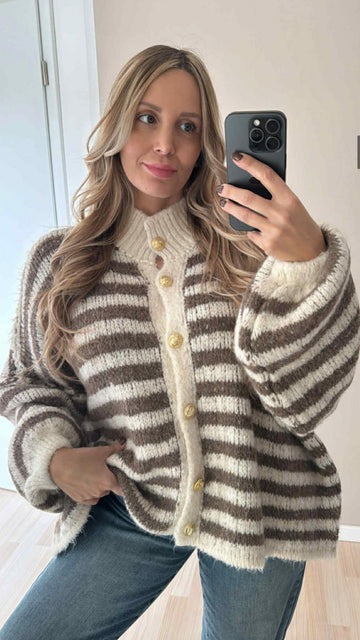 SHORTSTREIFENCARDIGAN - CREME/TAUPE