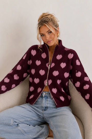 ZIPPERCARDIGAN HEART - WINE