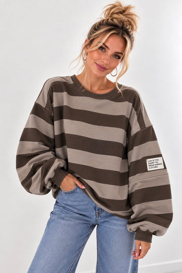 BAUMWOLLSWEATER BINA - TAUPE/COFFEE