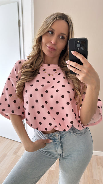 BUTTERSTOFFSHIRT DOTS - ROSA/COFFEE