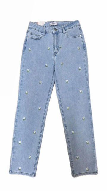 MOMFIT JEANS FLORAL - HELLBLAU