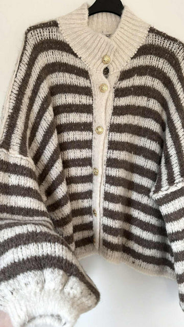SHORTSTREIFENCARDIGAN - CREME/TAUPE