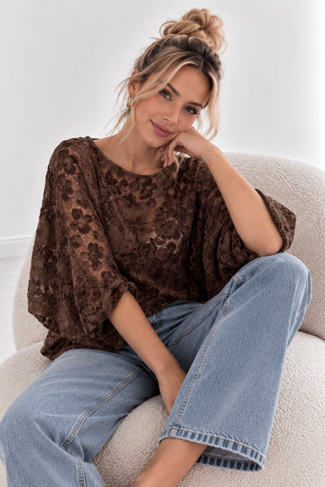 SPITZENBLUSE VINA - COFFEE