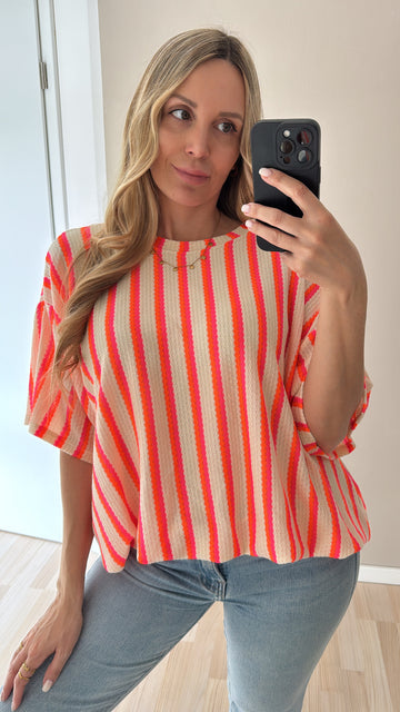 EINZELTEIL BAUMWOLLSHIRT - CREME/ORANGE/PINK