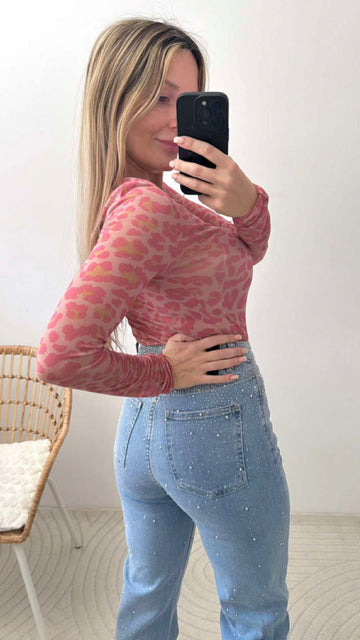 STRAIGHT STRETCH JEANS STRASS - BLAU