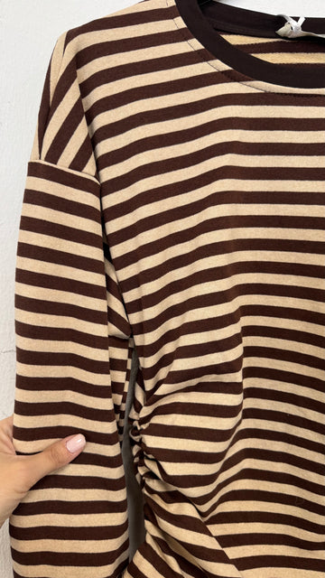LANGARMSHIRT STRIPES - BEIGE/SCHOKO