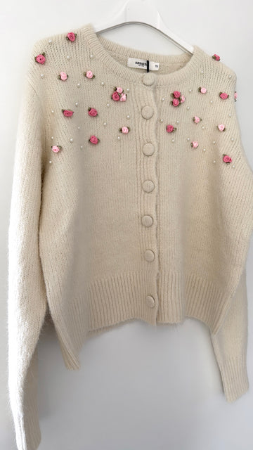 EINZELTEIL CARDIGAN ROSES - CREME